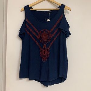 NWT Lucky Brand Cold Shoulder Embroidered Lace Top Cotton
